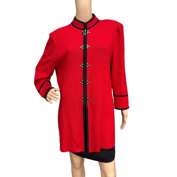 Vintage St. John Collection 16 Red Santana Knit Coat Jacket Mock Neck Fall 2003 - Picture 1 of 11